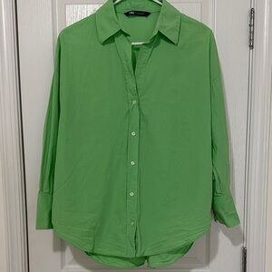 Zara women green button down shirt